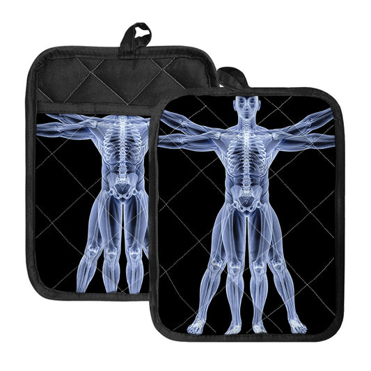 Vitruvian Man X-Ray Print Pot Holders With Pocket