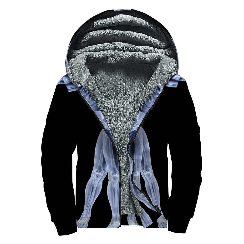 Vitruvian Man X-Ray Print Sherpa Lined Zip Up Hoodie