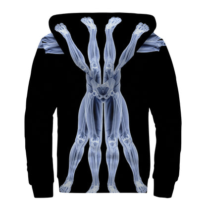 Vitruvian Man X-Ray Print Sherpa Lined Zip Up Hoodie