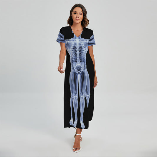 Vitruvian Man X-Ray Print Short Sleeve Maxi Dress