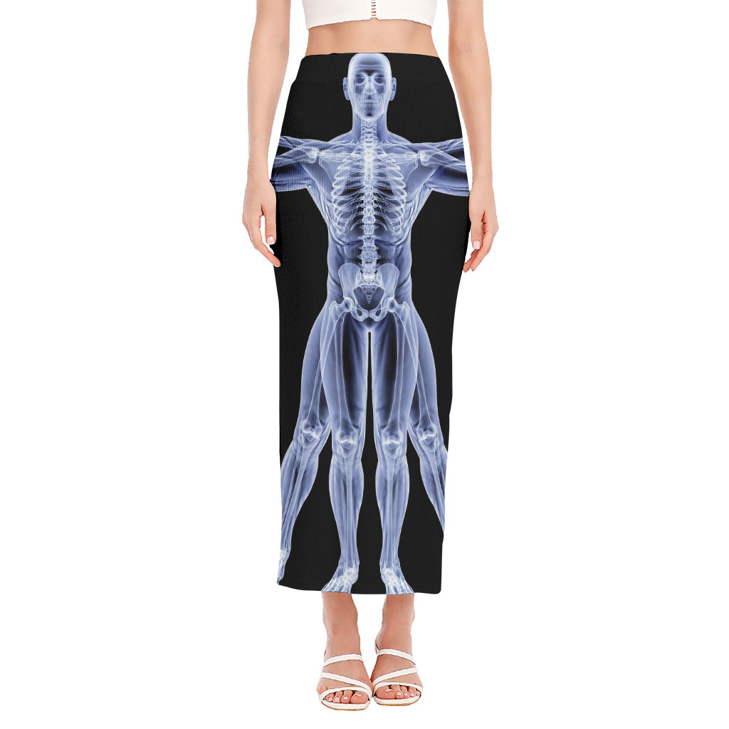 Vitruvian Man X-Ray Print Side Slit Maxi Skirt