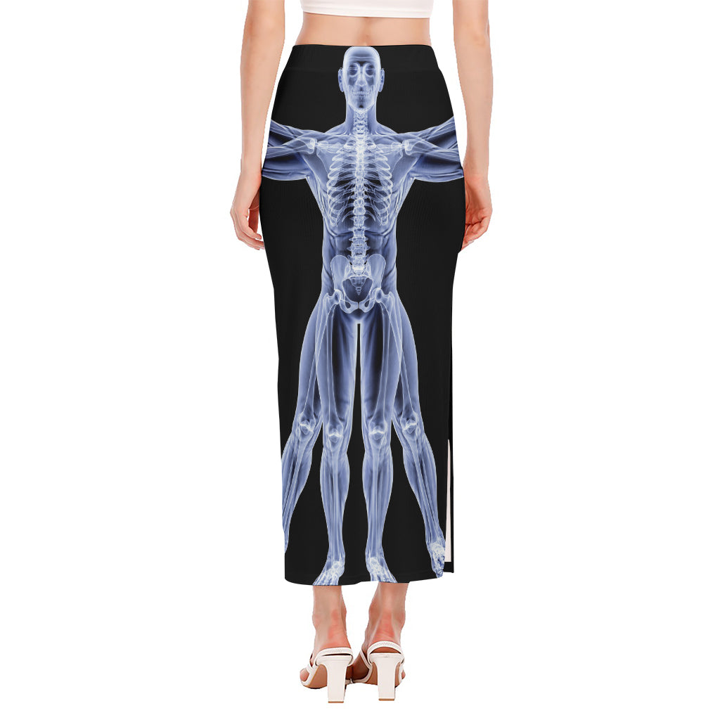 Vitruvian Man X-Ray Print Side Slit Maxi Skirt