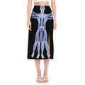 Vitruvian Man X-Ray Print Side Slit Midi Skirt