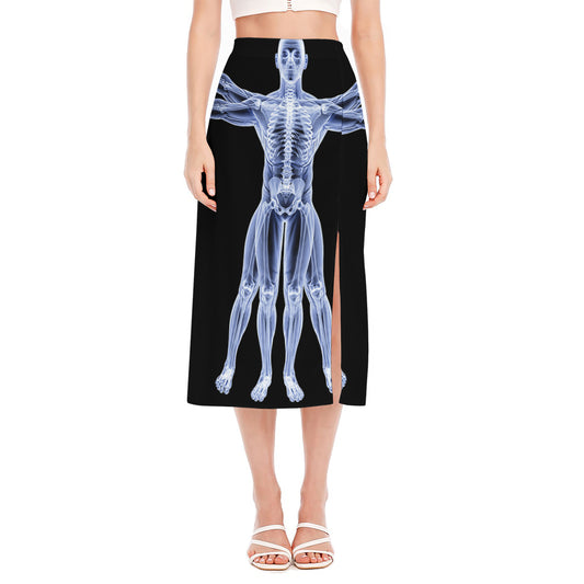Vitruvian Man X-Ray Print Side Slit Midi Skirt