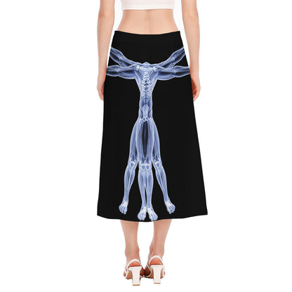 Vitruvian Man X-Ray Print Side Slit Midi Skirt