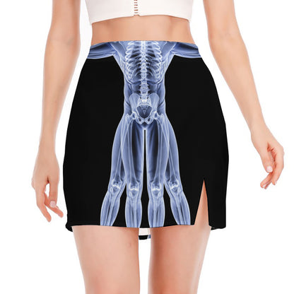 Vitruvian Man X-Ray Print Side Slit Mini Skirt