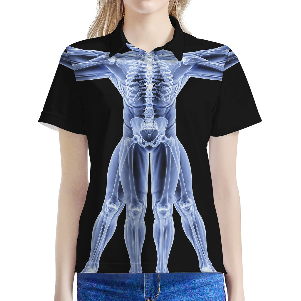 Vitruvian Man X-Ray Print Women's Polo Shirt