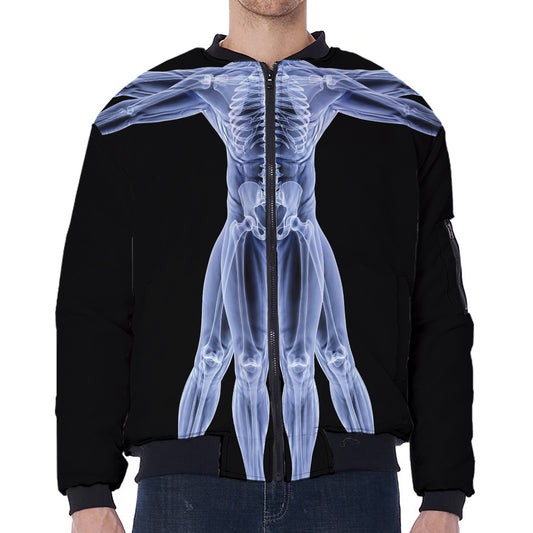 Vitruvian Man X-Ray Print Zip Sleeve Bomber Jacket