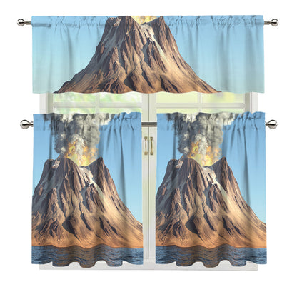 Volcanic Mountain Print 3 Piece Kitchen Curtains