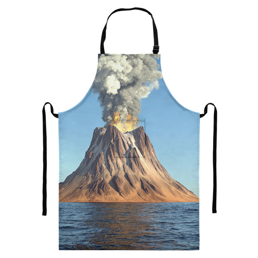 Volcanic Mountain Print Bib Apron With Pocket