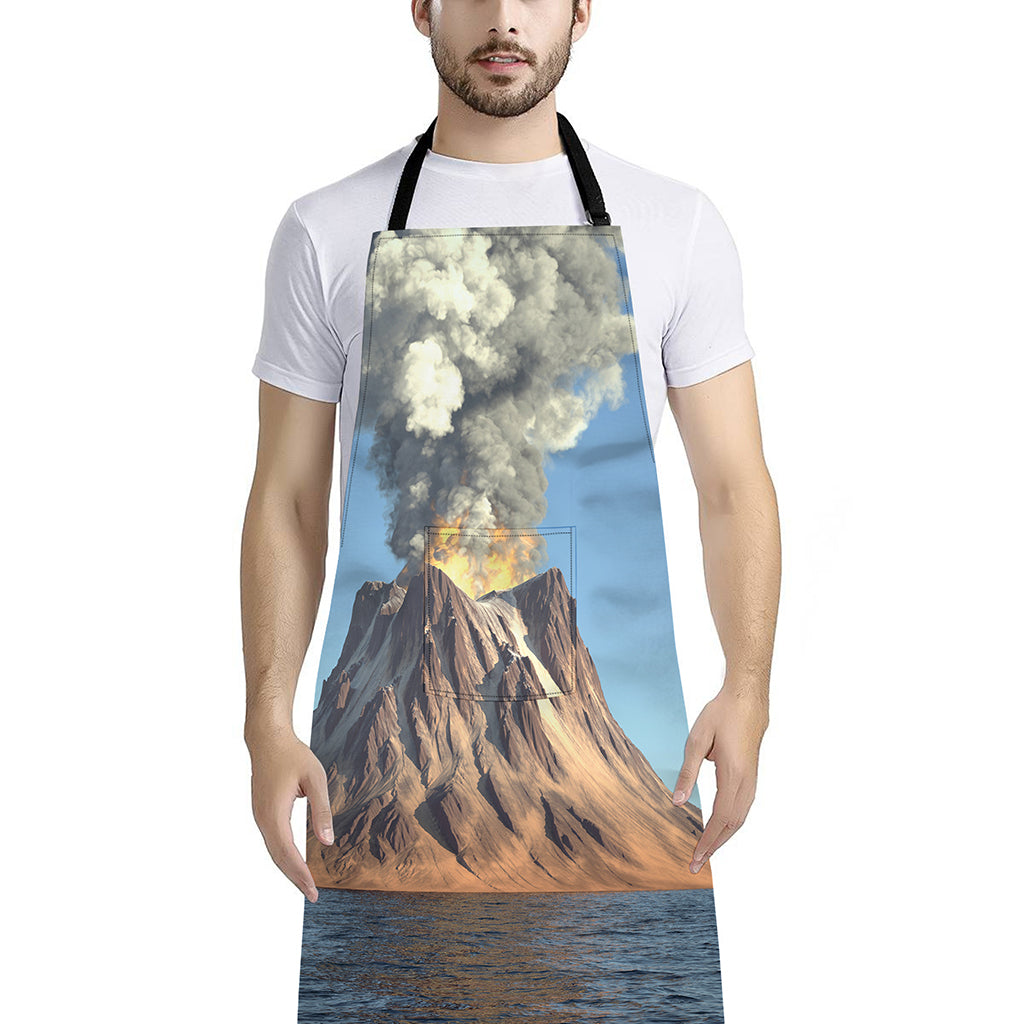 Volcanic Mountain Print Bib Apron With Pocket