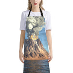 Volcanic Mountain Print Bib Apron With Pocket