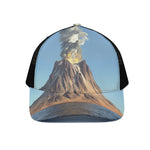 Volcanic Mountain Print Black Mesh Trucker Cap
