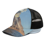 Volcanic Mountain Print Black Mesh Trucker Cap