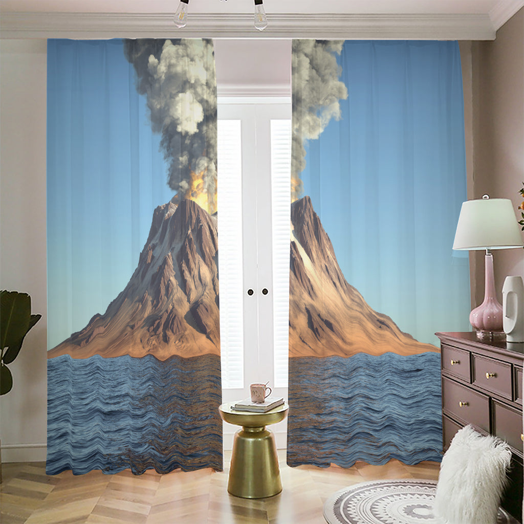 Volcanic Mountain Print Blackout Pencil Pleat Curtains