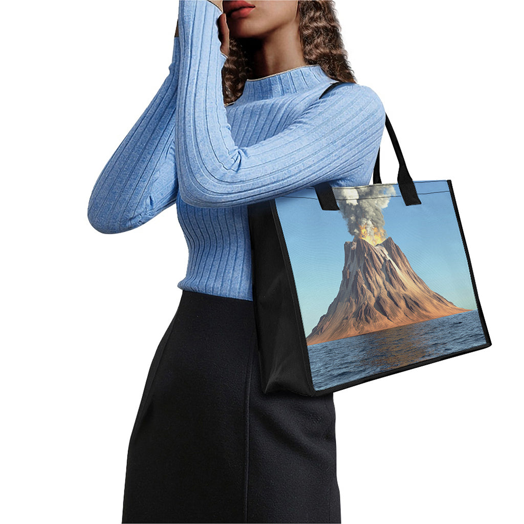 Volcanic Mountain Print Canvas Tote Bag