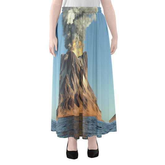 Volcanic Mountain Print Chiffon Maxi Skirt