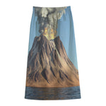 Volcanic Mountain Print Cotton Front Slit Maxi Skirt