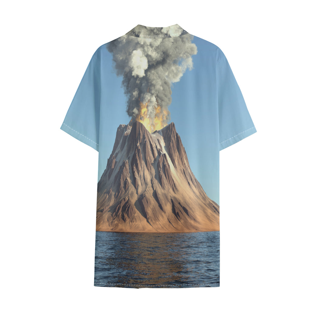 Volcanic Mountain Print Cotton Hawaiian Shirt