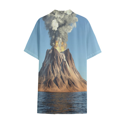 Volcanic Mountain Print Cotton Hawaiian Shirt