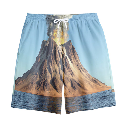 Volcanic Mountain Print Cotton Shorts