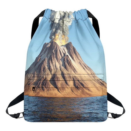 Volcanic Mountain Print Drawstring Backpack
