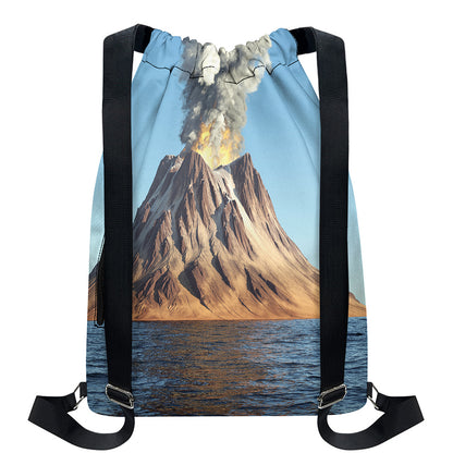 Volcanic Mountain Print Drawstring Backpack