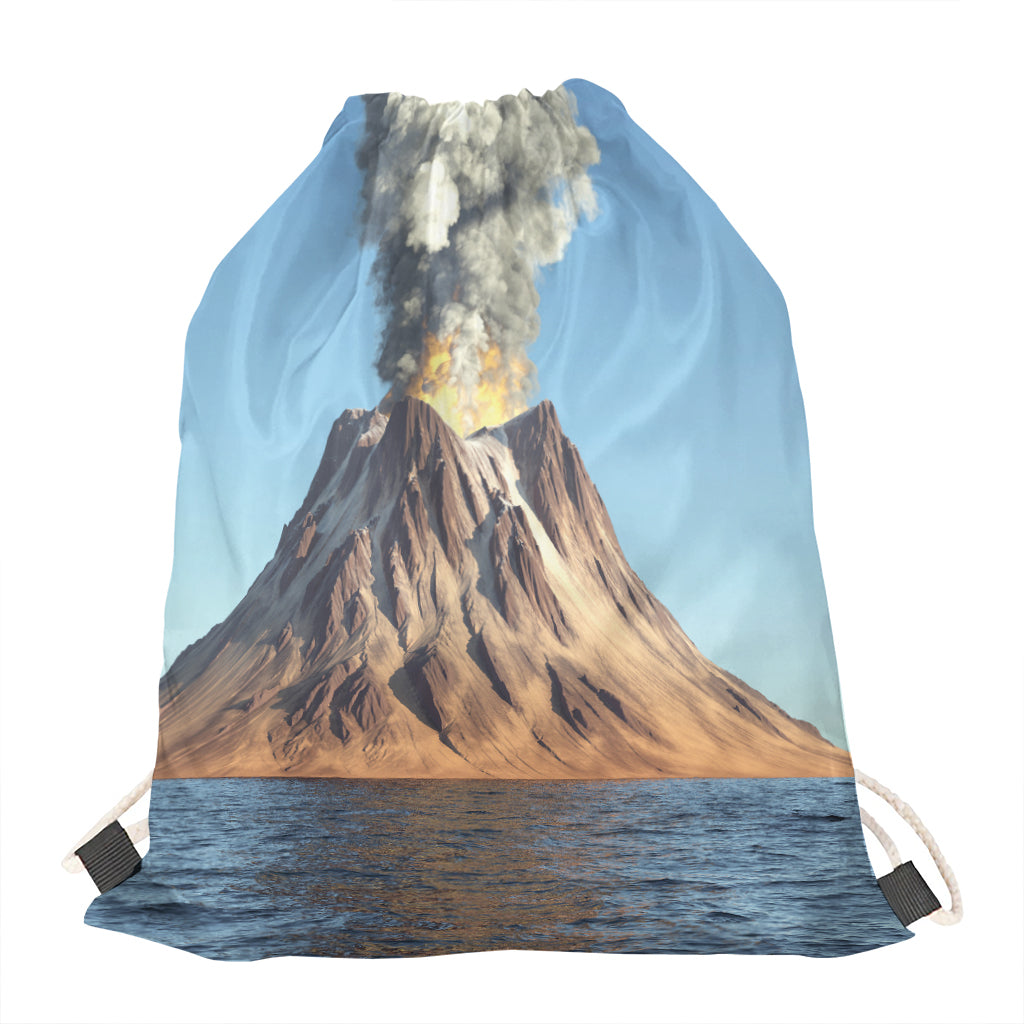 Volcanic Mountain Print Drawstring Bag