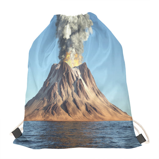 Volcanic Mountain Print Drawstring Bag