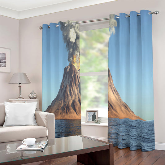 Volcanic Mountain Print Extra Wide Grommet Curtains