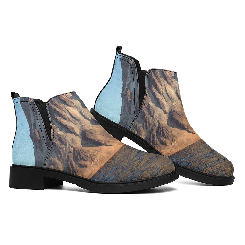 Volcanic Mountain Print Flat Ankle Boots