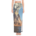Volcanic Mountain Print High Slit Maxi Skirt