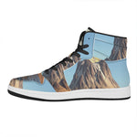 Volcanic Mountain Print High Top Leather Sneakers