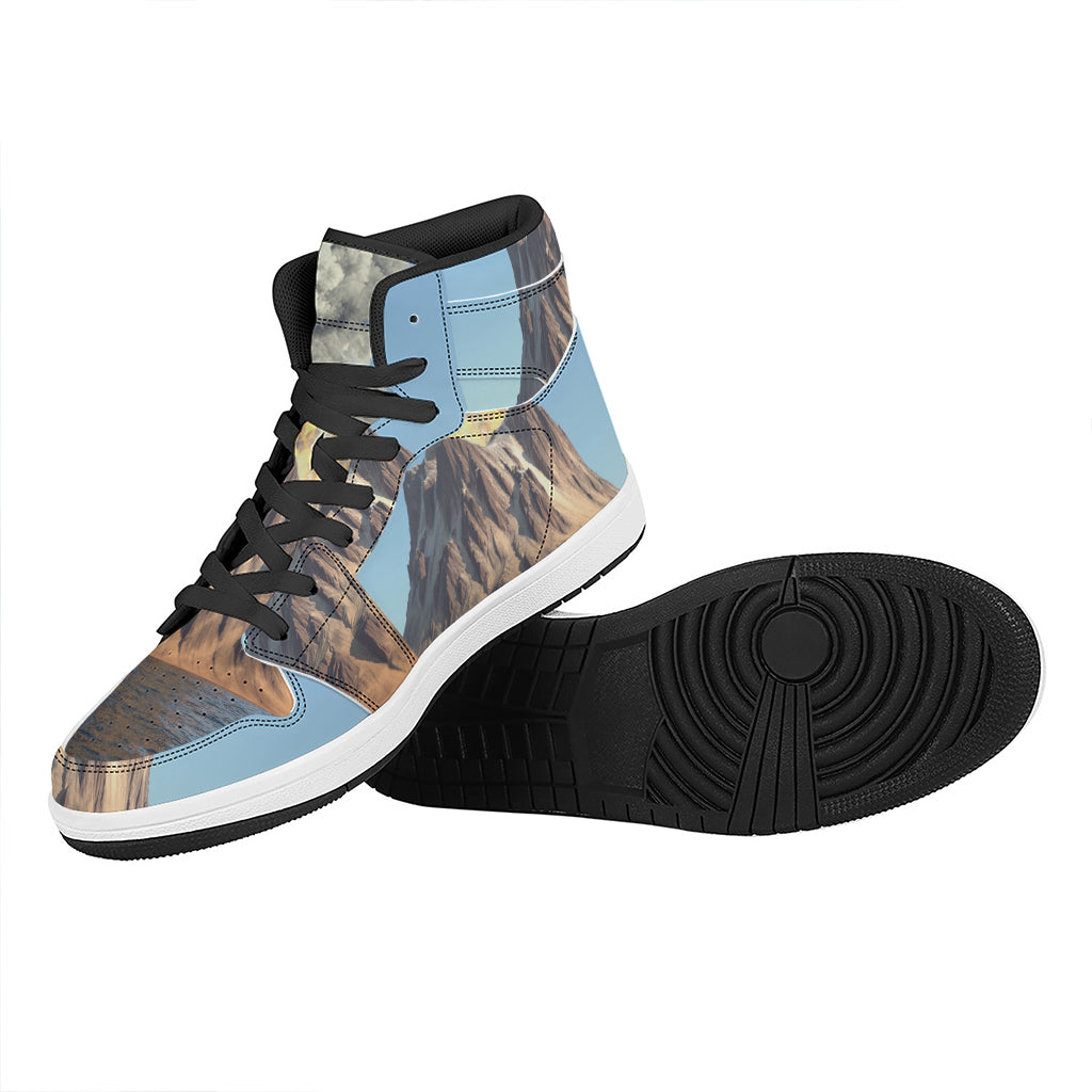 Volcanic Mountain Print High Top Leather Sneakers