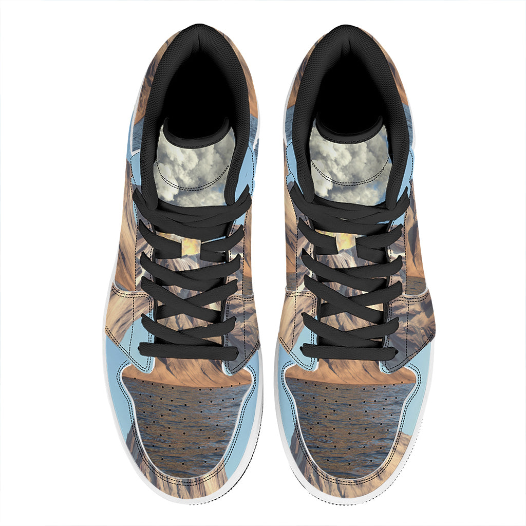 Volcanic Mountain Print High Top Leather Sneakers