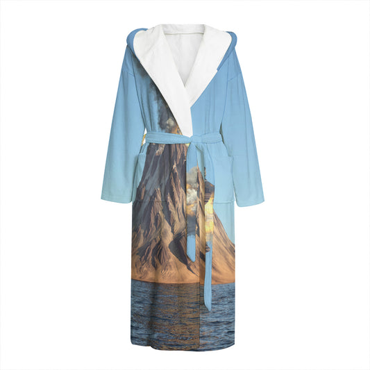 Volcanic Mountain Print Hooded Bathrobe