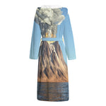 Volcanic Mountain Print Hooded Bathrobe