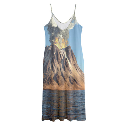 Volcanic Mountain Print Jersey Midi Cami Dress