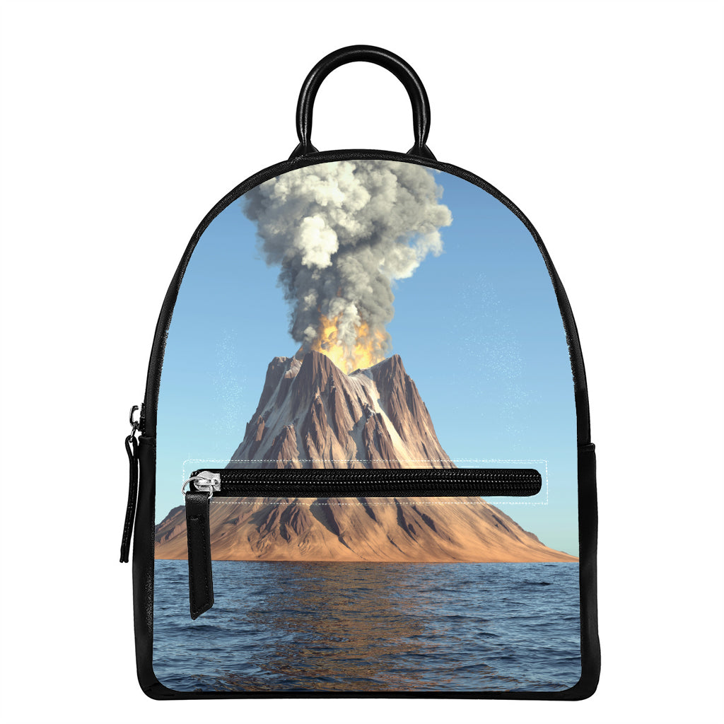 Volcanic Mountain Print Leather Backpack