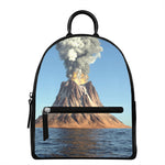 Volcanic Mountain Print Leather Backpack