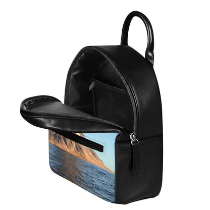 Volcanic Mountain Print Leather Backpack