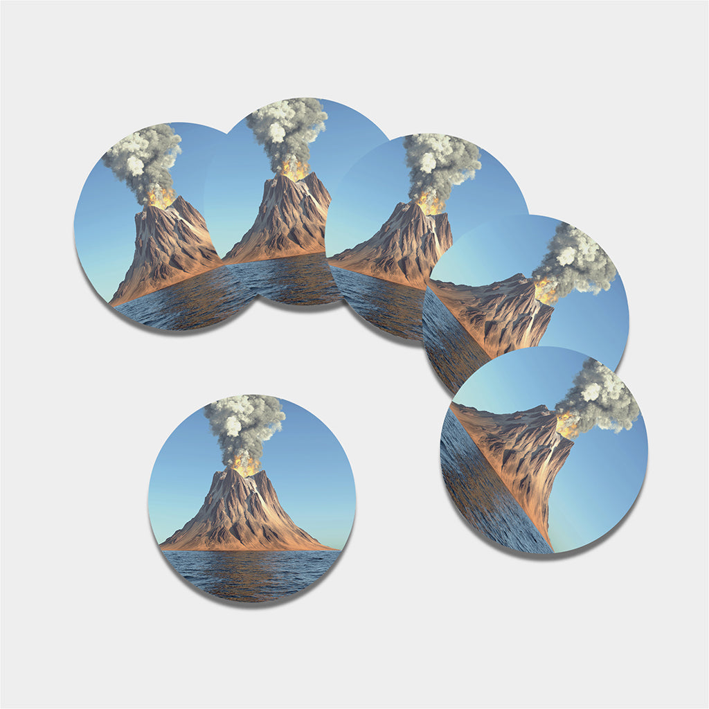 Volcanic Mountain Print Leather Coaster Set