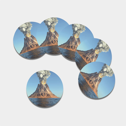 Volcanic Mountain Print Leather Coaster Set