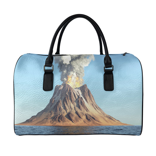 Volcanic Mountain Print Leather Duffle Bag