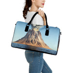 Volcanic Mountain Print Leather Duffle Bag