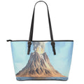Volcanic Mountain Print Leather Tote Bag With Zipper