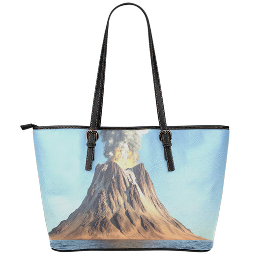 Volcanic Mountain Print Leather Tote Bag