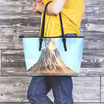 Volcanic Mountain Print Leather Tote Bag