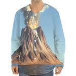 Volcanic Mountain Print Long Sleeve Baseball Jersey