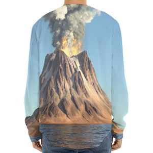 Volcanic Mountain Print Long Sleeve Baseball Jersey